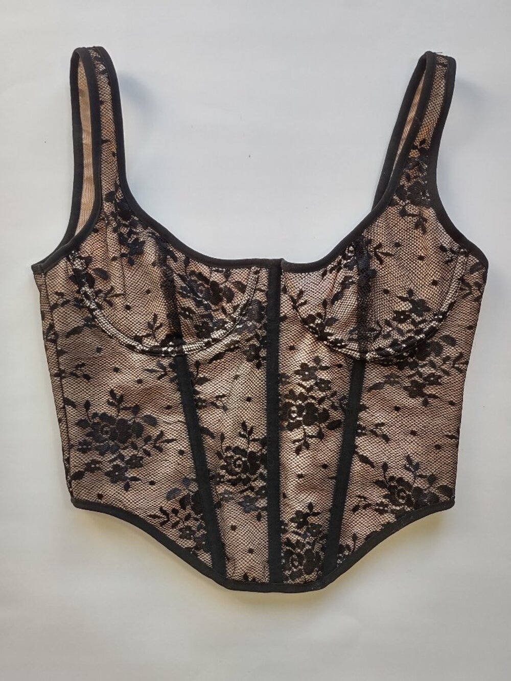 Black Lace Bustier Corset Top by Tic Toc Demi-Cup Indie Goth Romantic Sz Medium